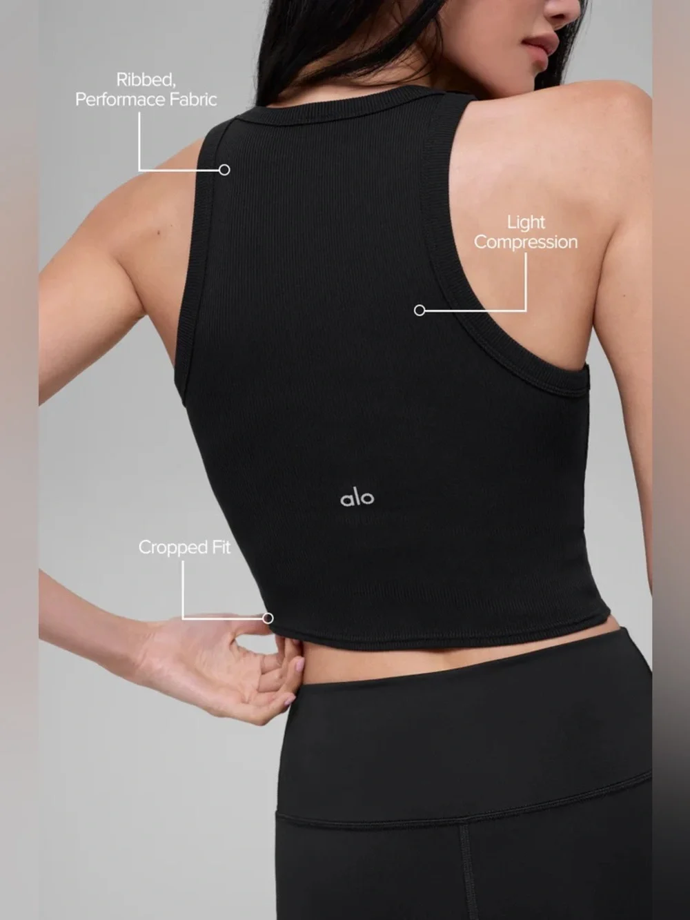 ALO Goddess Ribbed Cropped Racerback Tank in Black